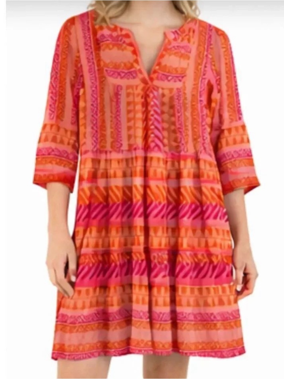 GOA Beachwear Japna Pink Orange Boho Dress Medium linen blend